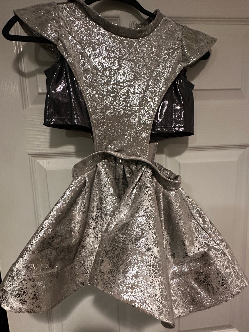 Girls' Shimmery Silver Space Dance Costume with Structured Bodice